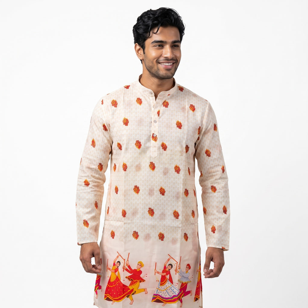 Off-White Festive Dandiya Print Kurta(1252)