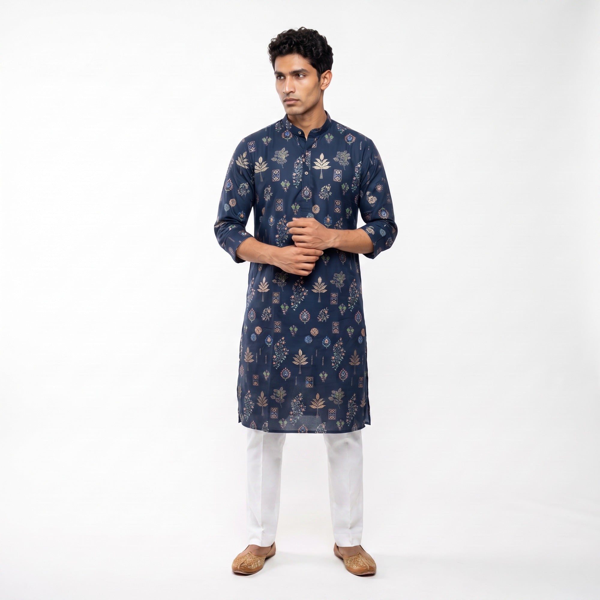 Navy Blossom Festive Kurta (4578)