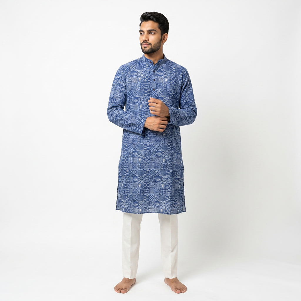 Shahi Indigo Patchwork Kurta (4556)