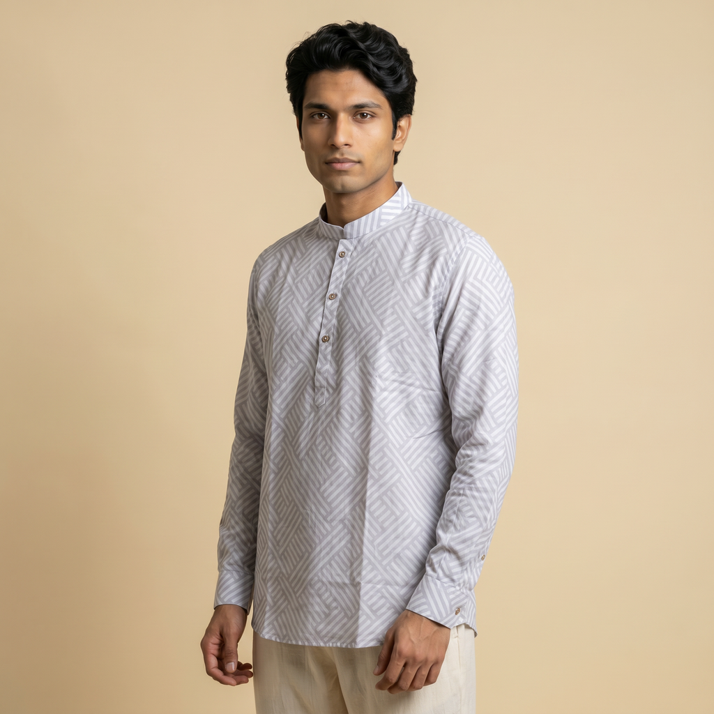 Men's Geometric Print Short Kurta (430)