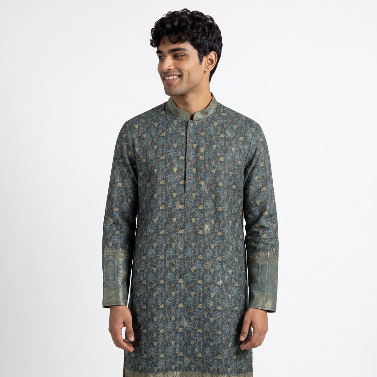 Multi-Color Grid Kurta with Zari Border(50053)