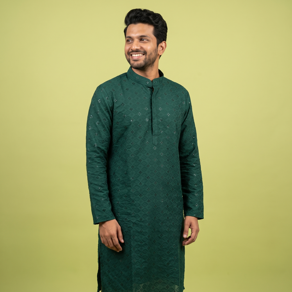 Emerald Mirror-Work Chikankari Kurta