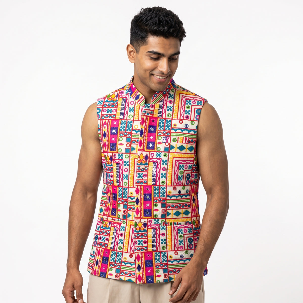 Embroidered Kutchi / Gujarati Patchwork Nehru Jacket (or Koti / Sadri)(5252)