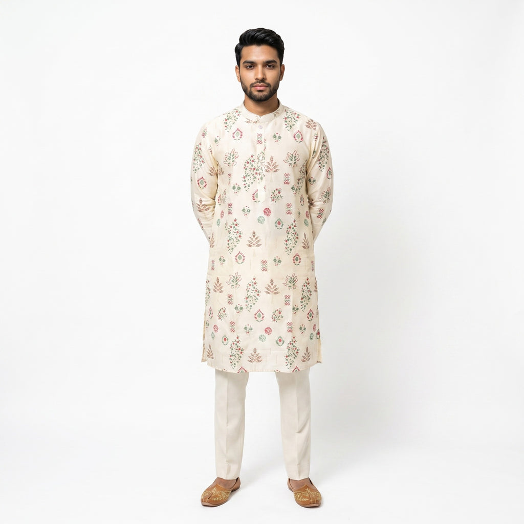 Men’s Off-White Floral Printed Silk-Blend (4578)