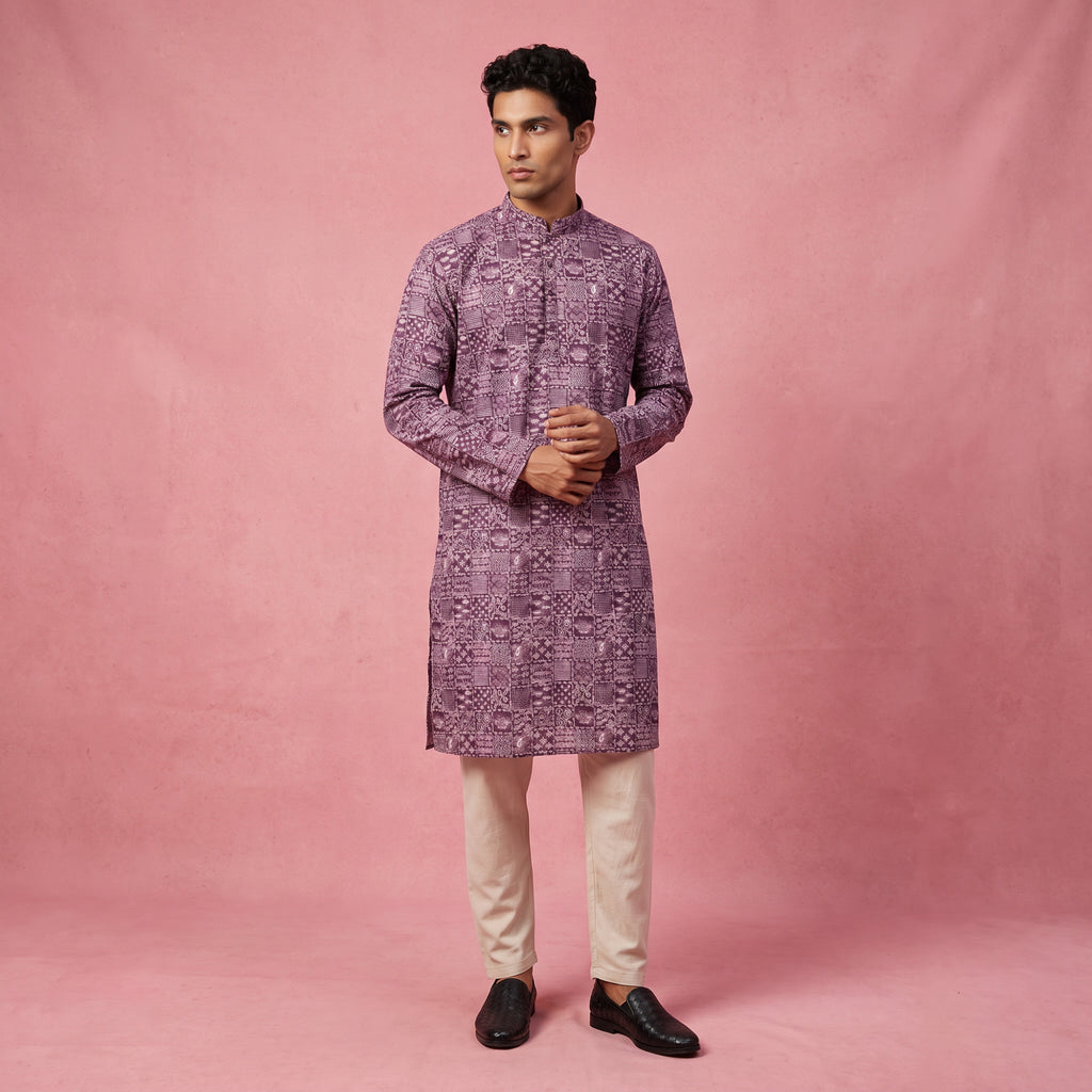 Royal Mauve Geometric Print Premium kurta (4556)