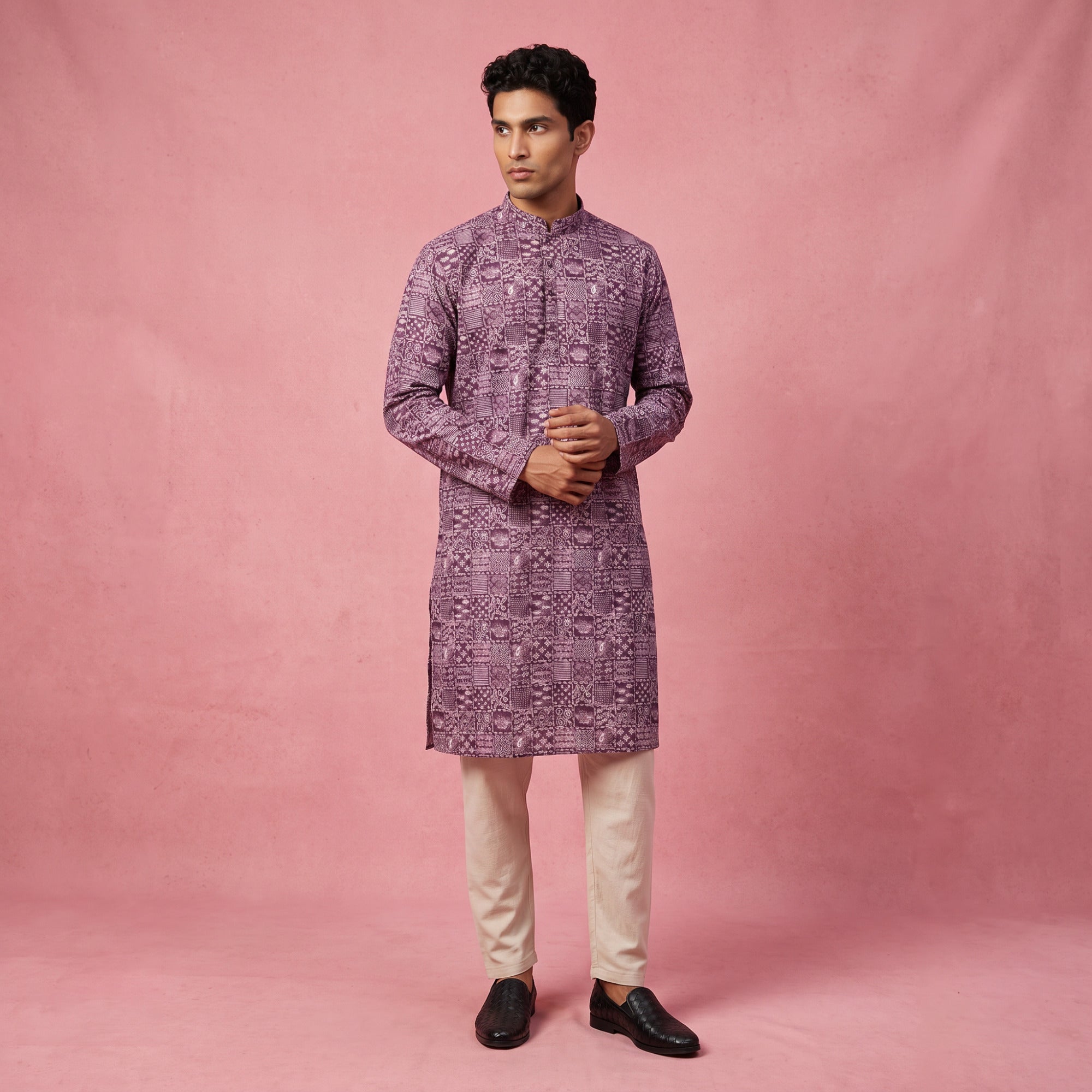 Royal Mauve Geometric Print Premium kurta (4556)
