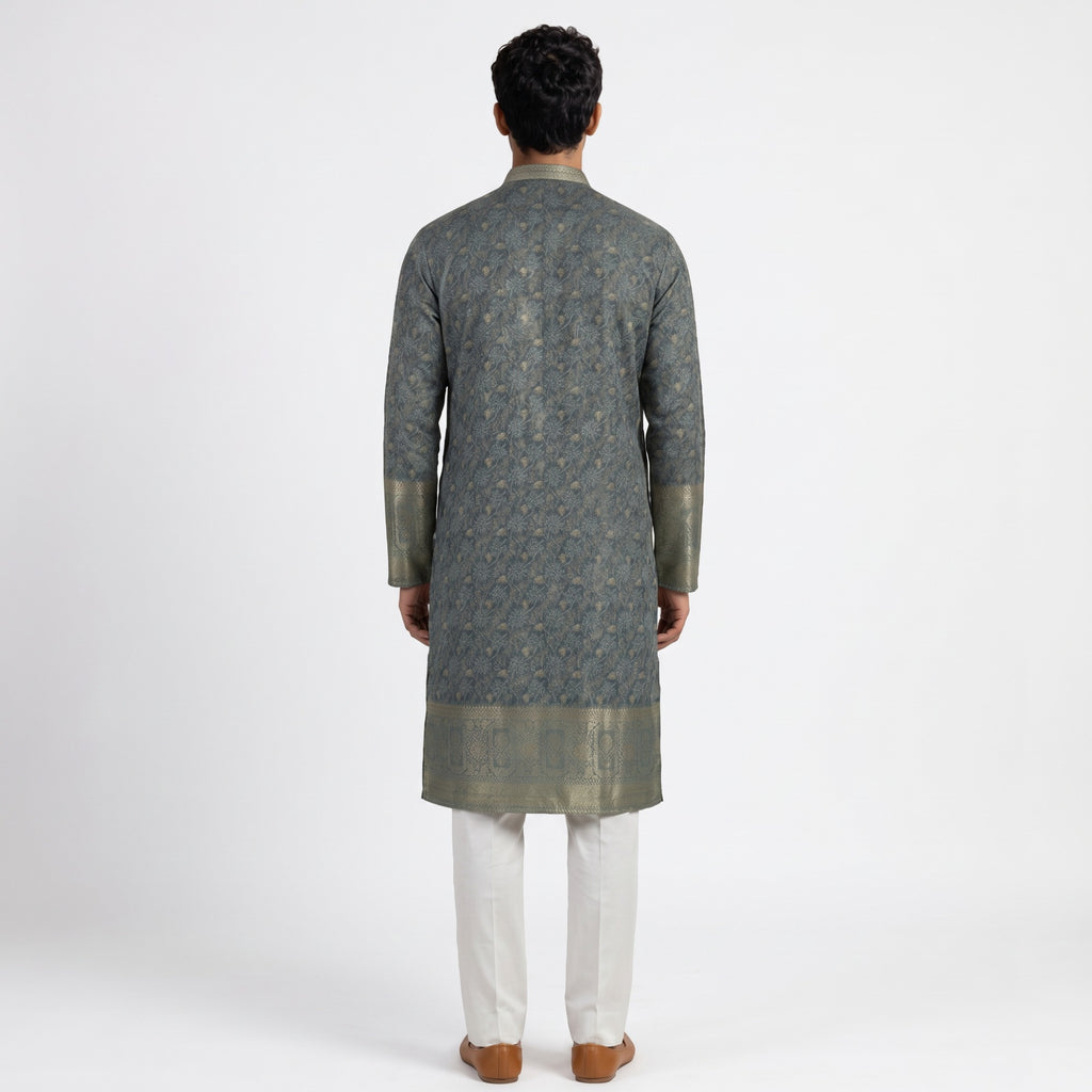 Multi-Color Grid Kurta with Zari Border(50053)