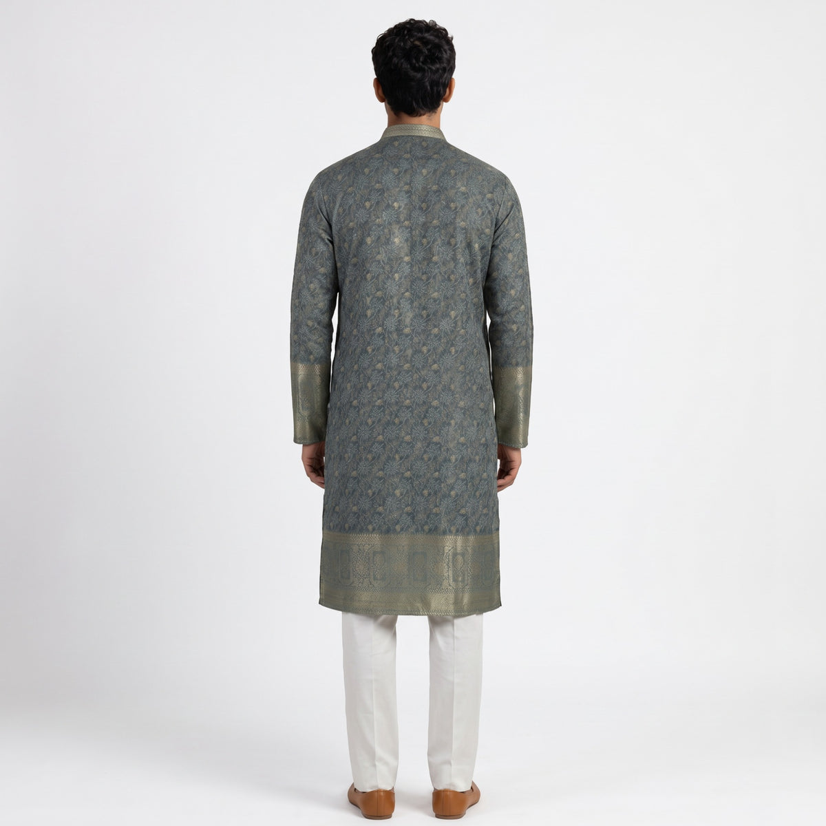 Multi-Color Grid Kurta with Zari Border(50053)