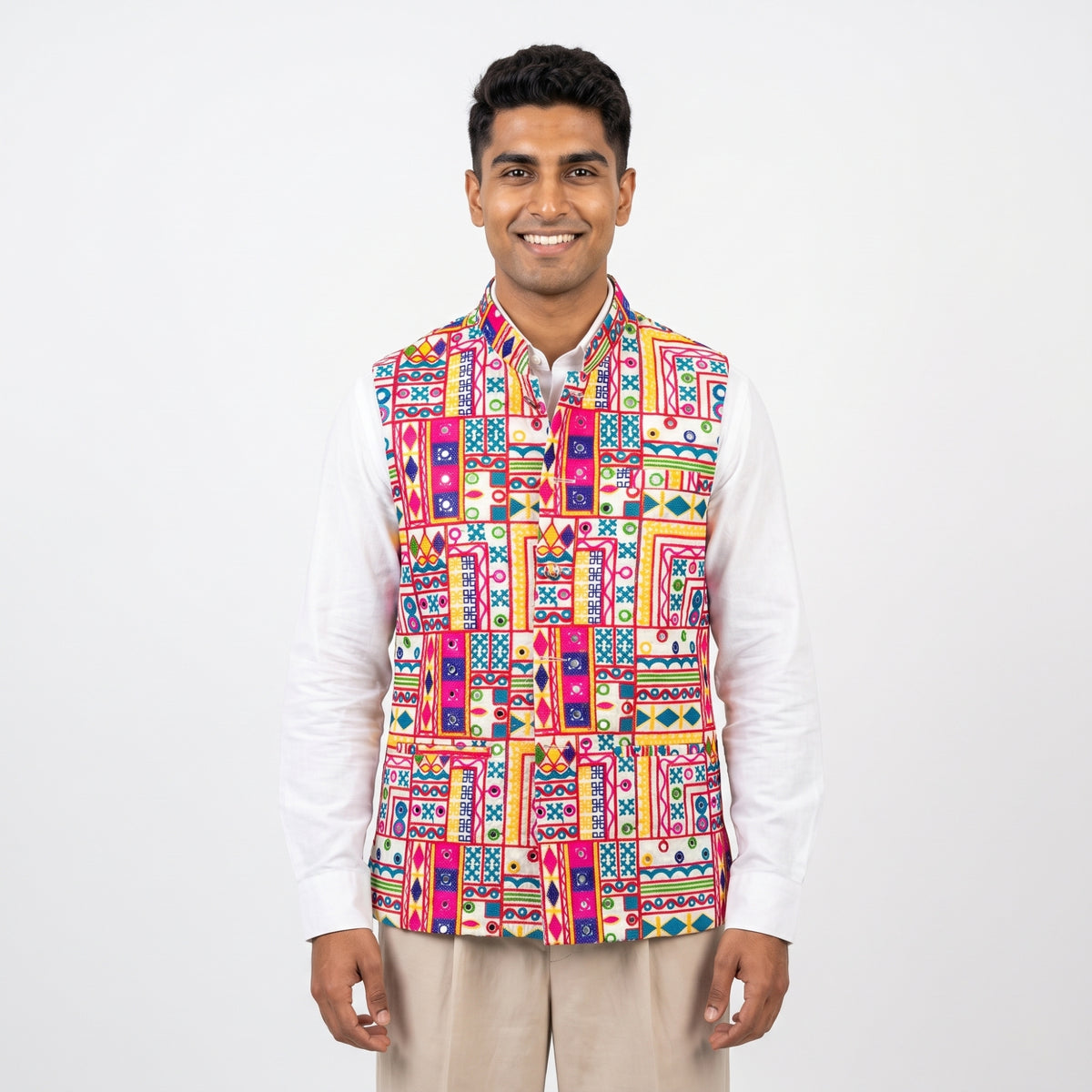 Embroidered Kutchi / Gujarati Patchwork Nehru Jacket (or Koti / Sadri)(5252)