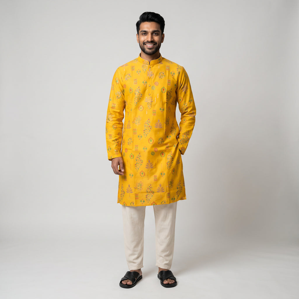 Mustard Bloom Heritage Printed Kurta (4578)