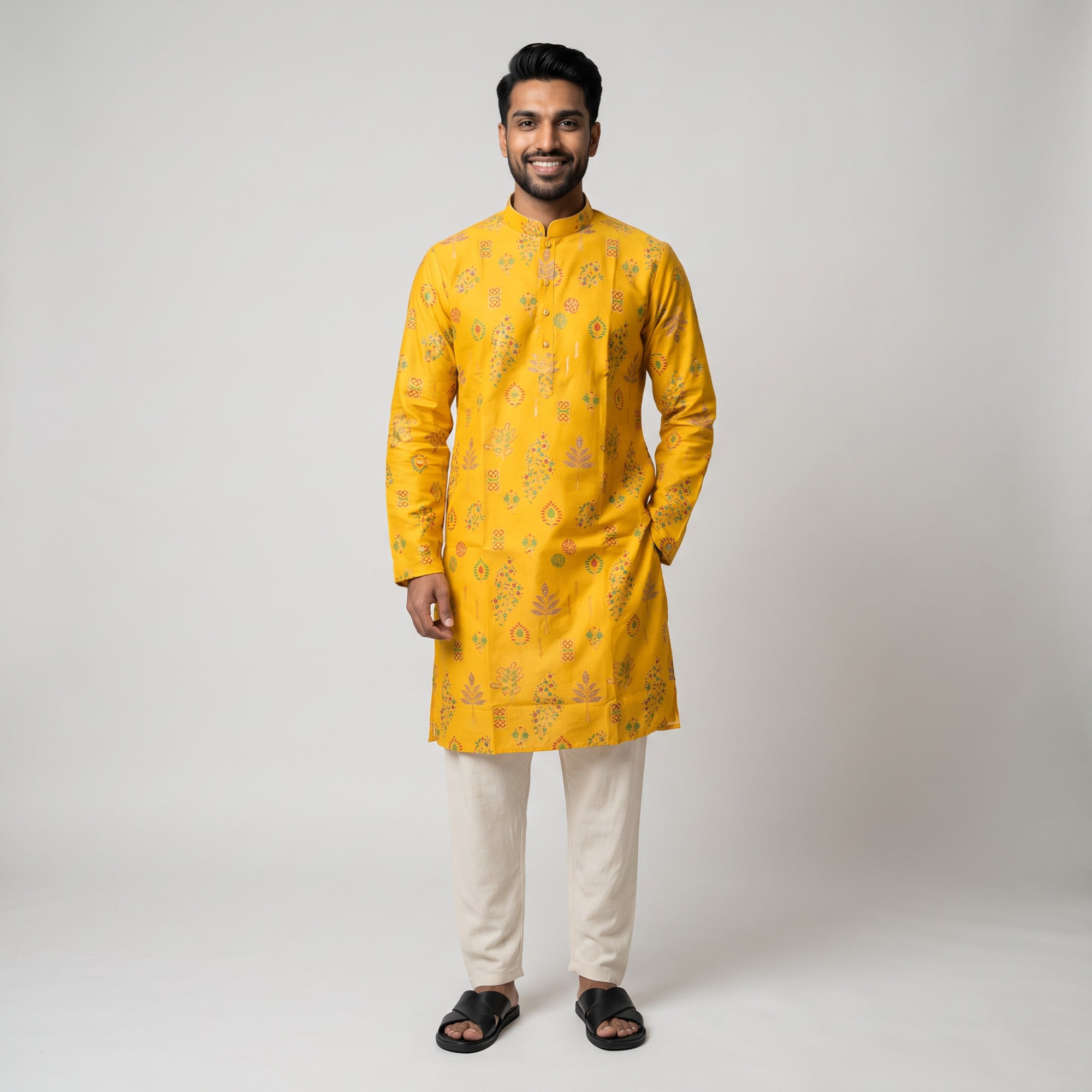 Mustard Bloom Heritage Printed Kurta (4578)