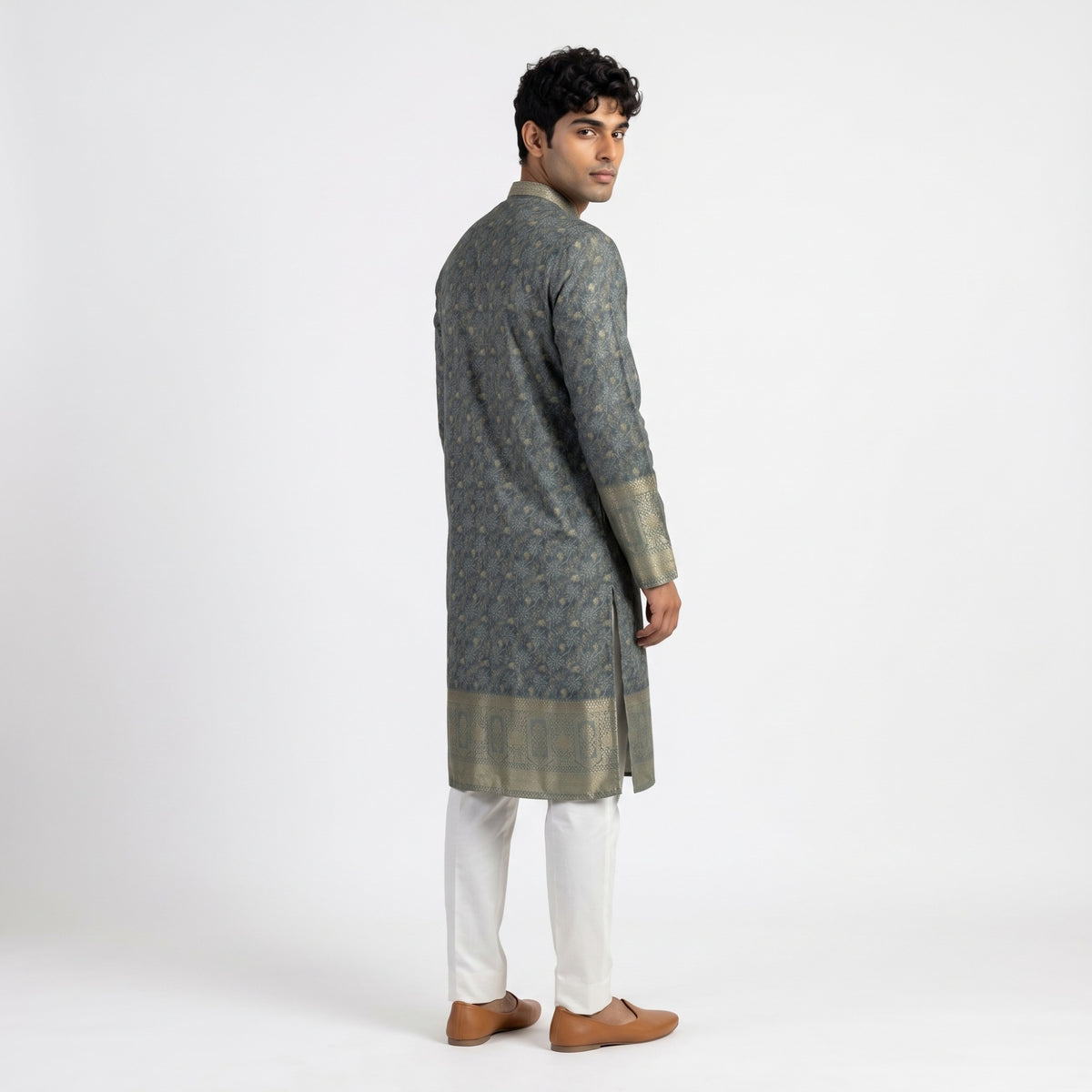 Multi-Color Grid Kurta with Zari Border(50053)