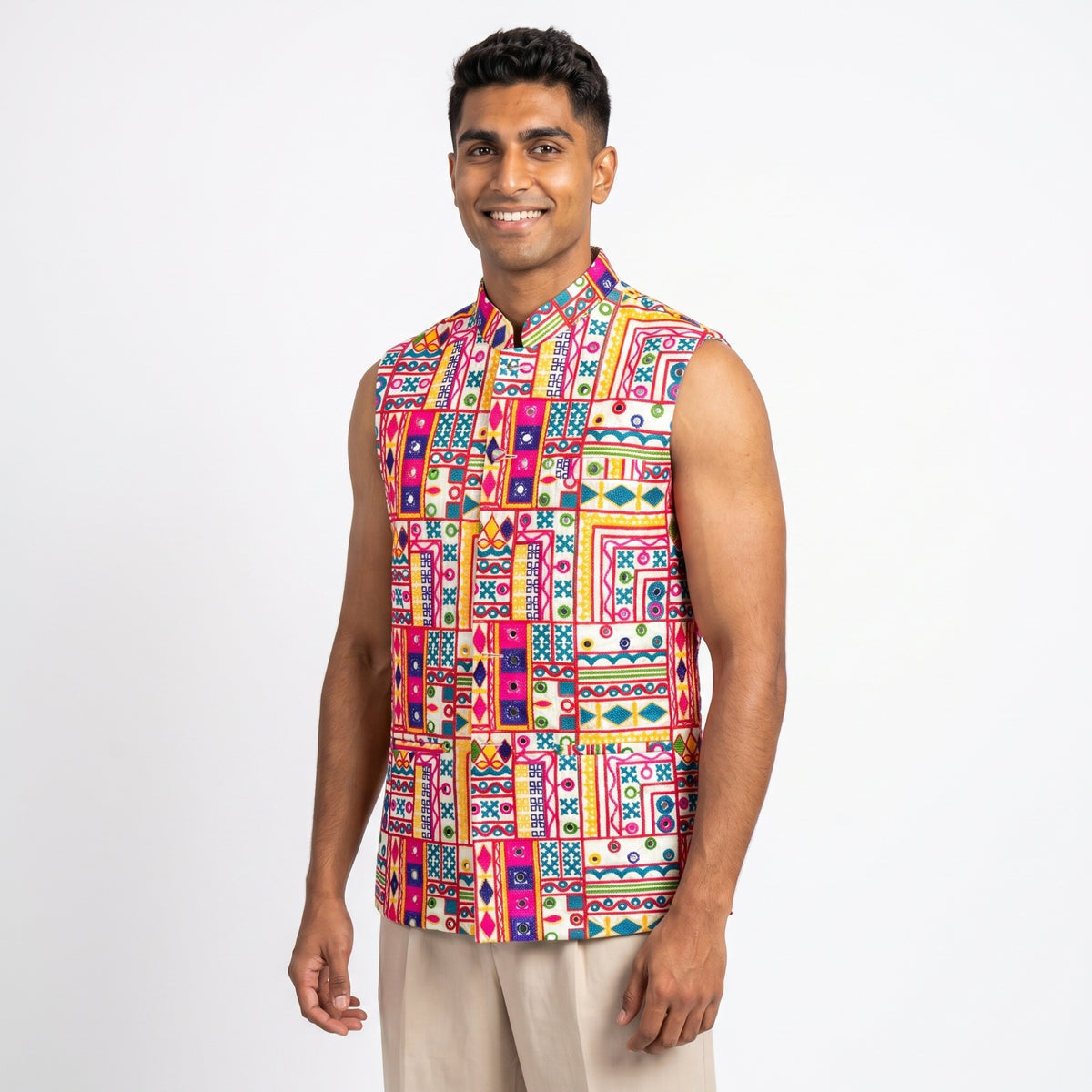 Embroidered Kutchi / Gujarati Patchwork Nehru Jacket (or Koti / Sadri)(5252)