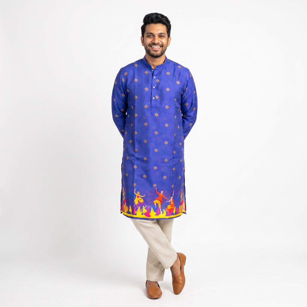 Royal Blue Festive Garba Print Kurta(1252)