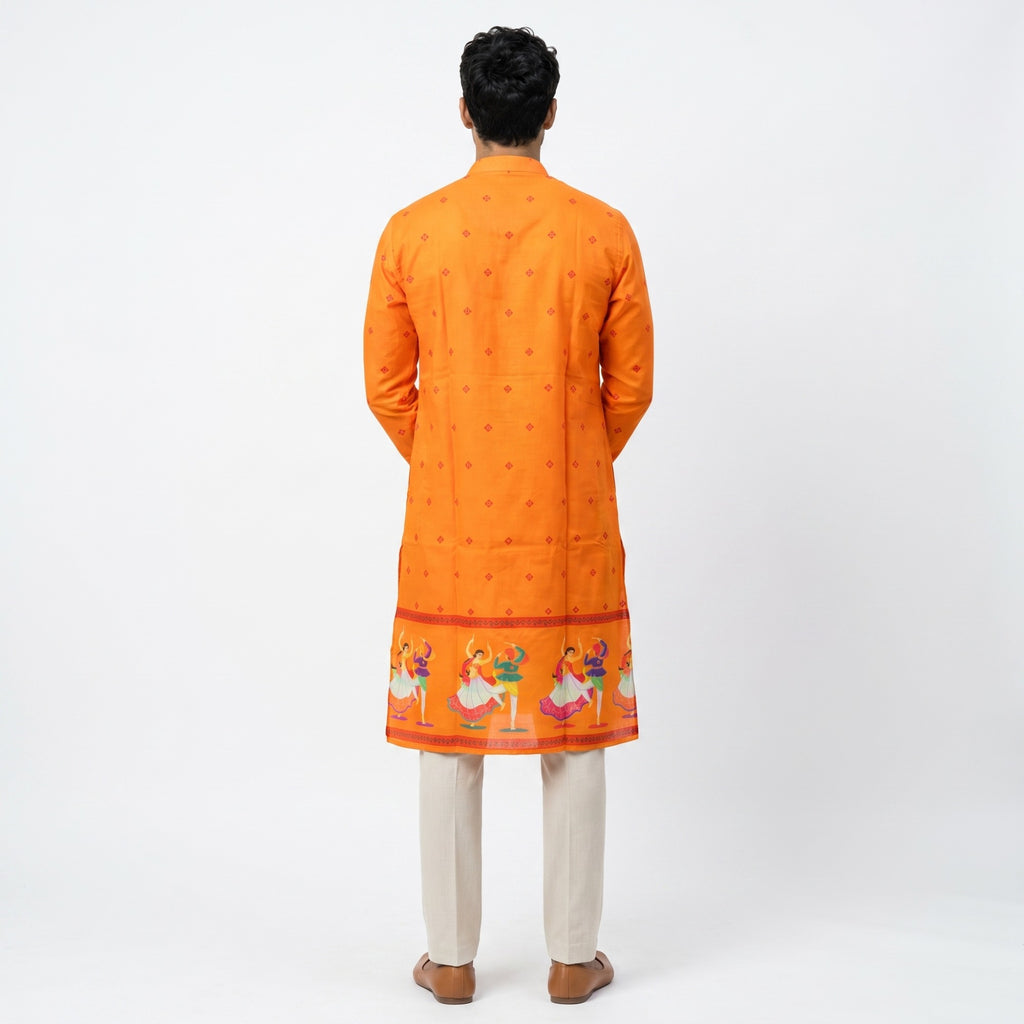 Tangerine Orange Festive Garba Print Kurta(1252)