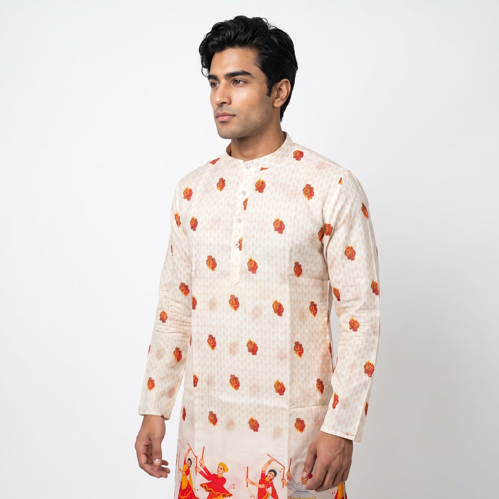 Off-White Festive Dandiya Print Kurta(1252)