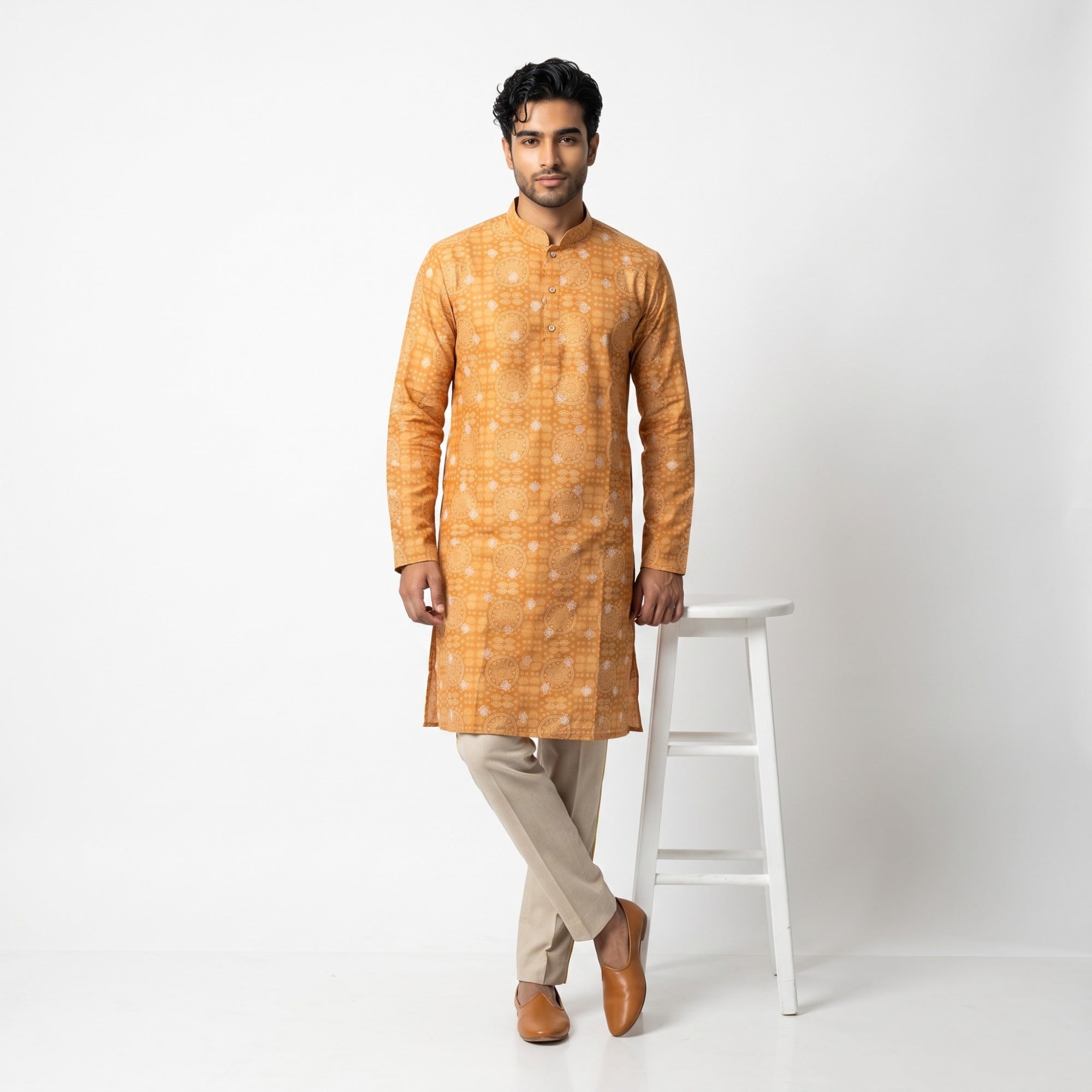 Mustard Gold Printed Ethnic Kurta(1557)