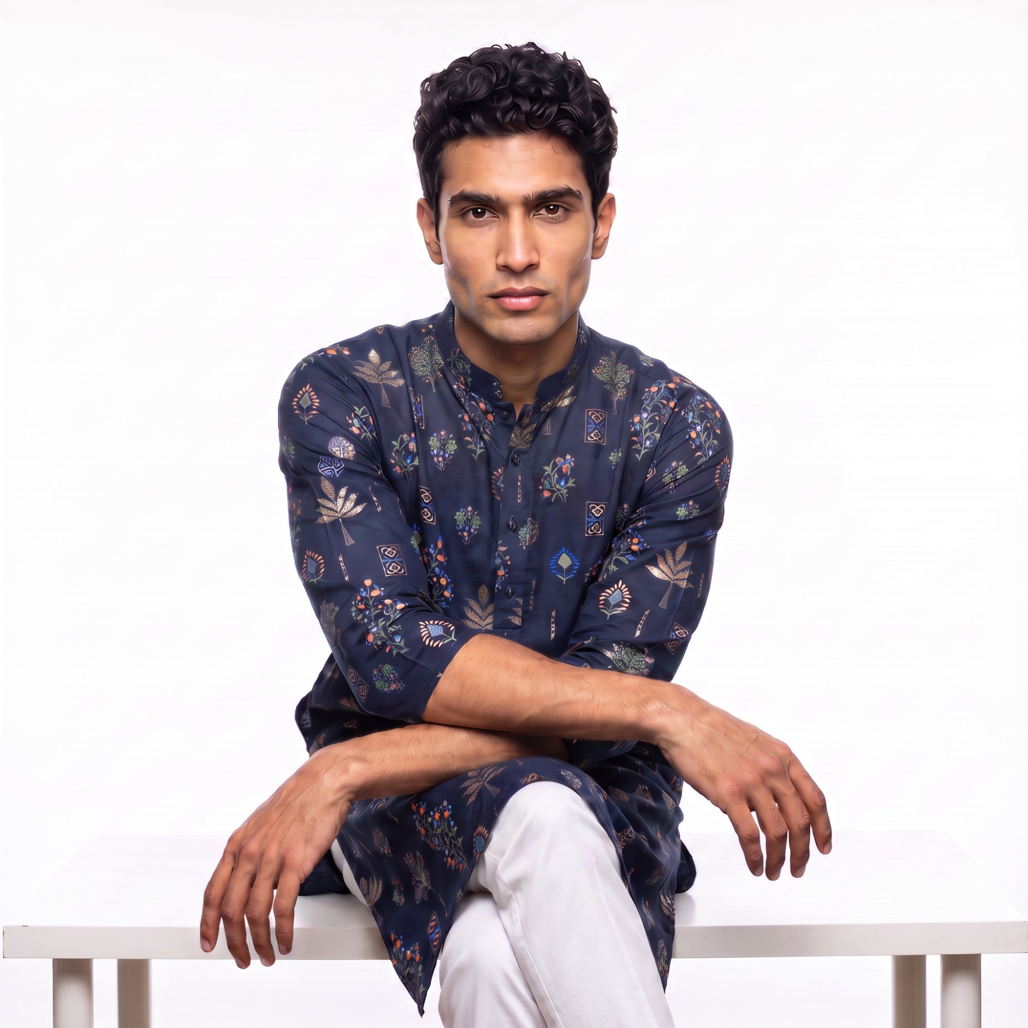 Navy Blossom Festive Kurta (4578)