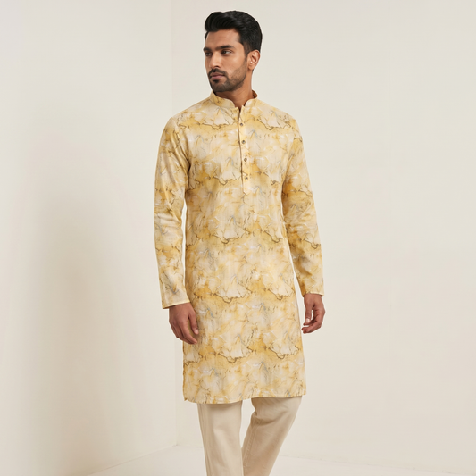 Golden Sand Abstract Print Kurta Set (4545)