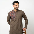 Brown Designer Printed Panel Kurta for Men(5053)
