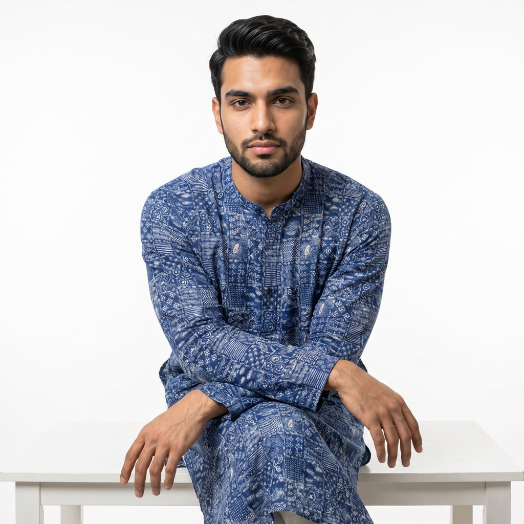 Shahi Indigo Patchwork Kurta (4556)