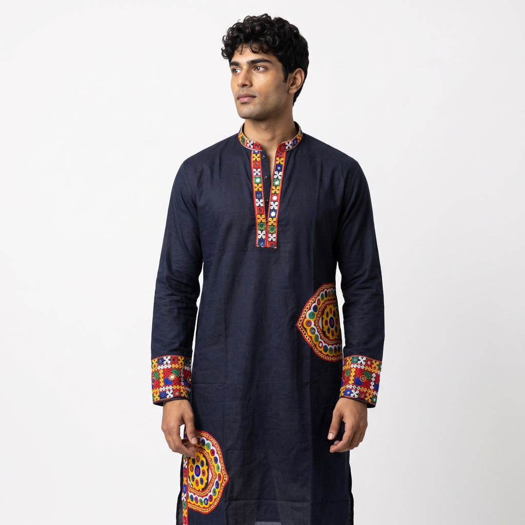 Blue Kutchi Mirror-Work Kurta (2878)