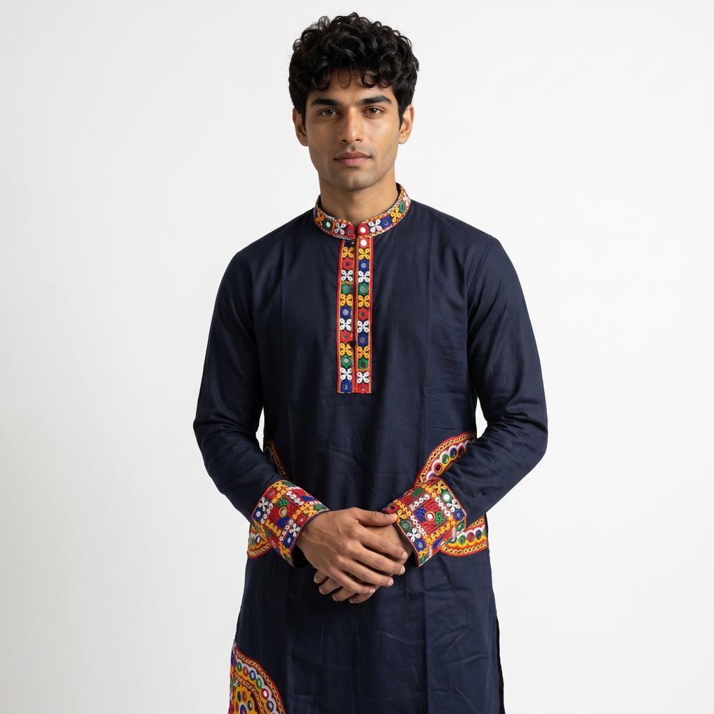 Blue Kutchi Mirror-Work Kurta (2878)