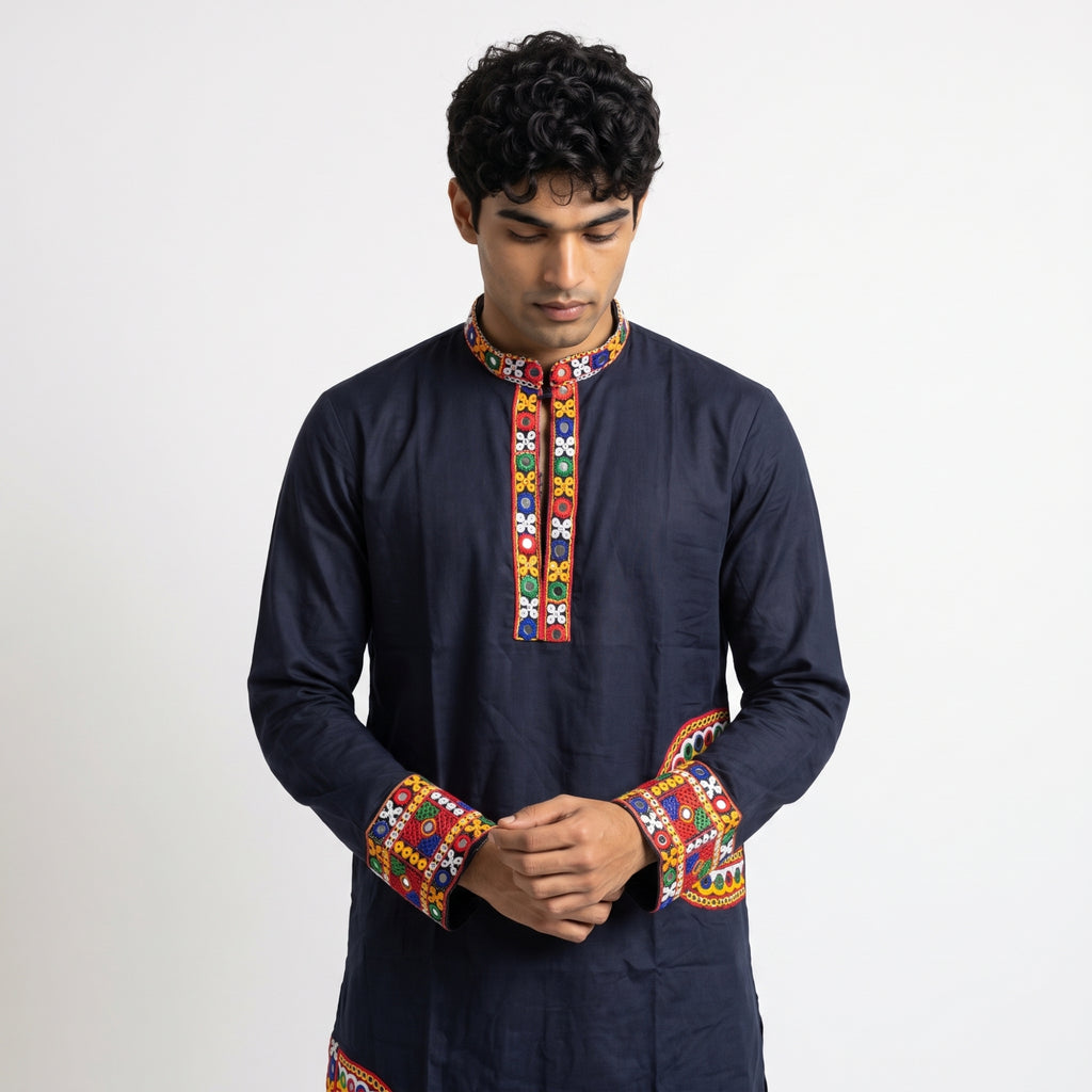 Blue Kutchi Mirror-Work Kurta (2878)