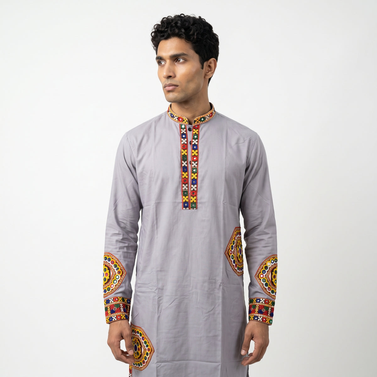 Men’s Light Purple Kutchi Embroidered Kurta (2878)