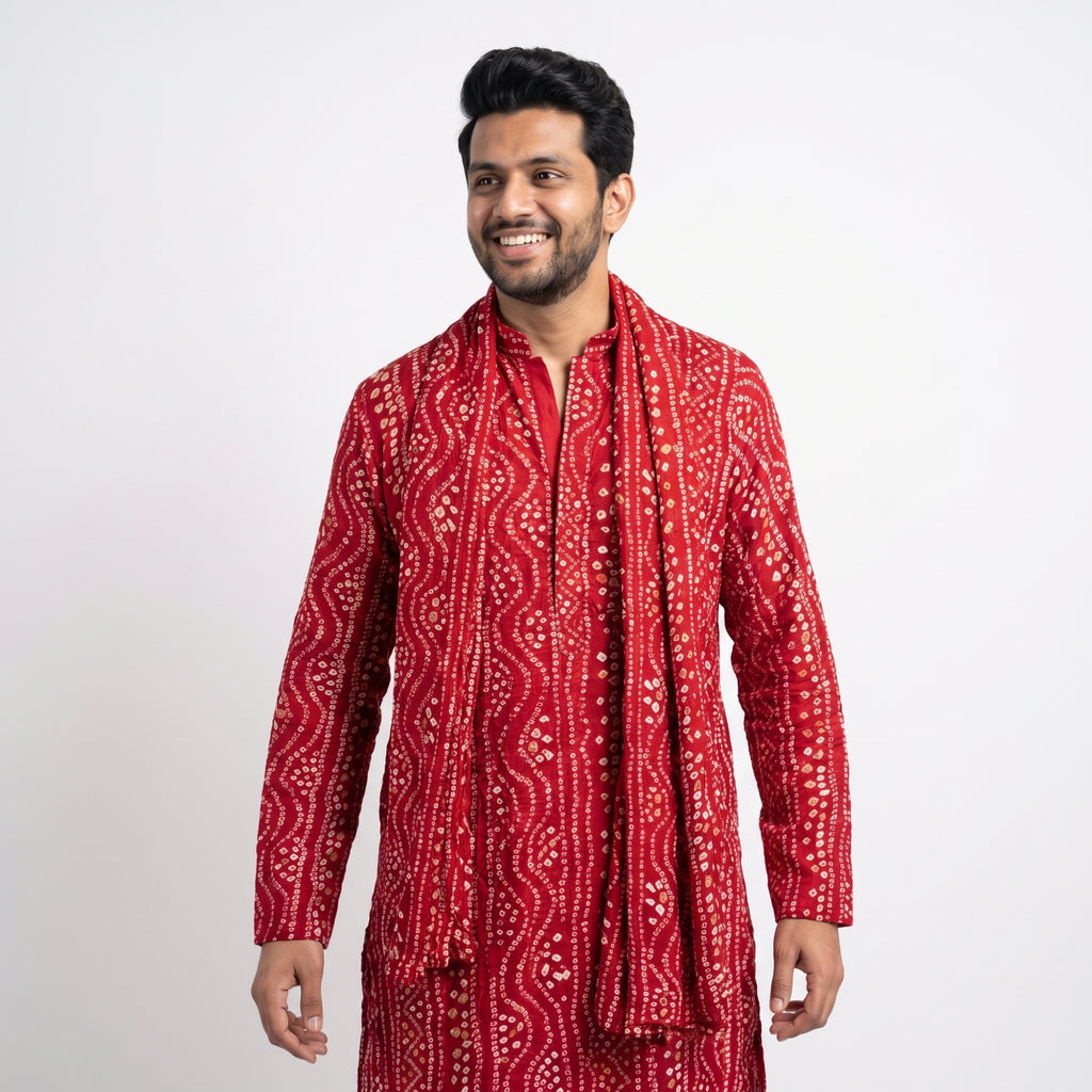 Bandhni Printed Kurta with Matching Dupatta Set for Men(52Dl)