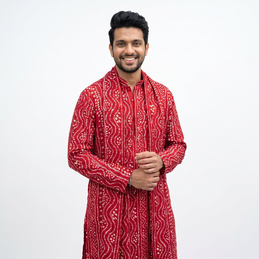 Bandhni Printed Kurta with Matching Dupatta Set for Men(52Dl)