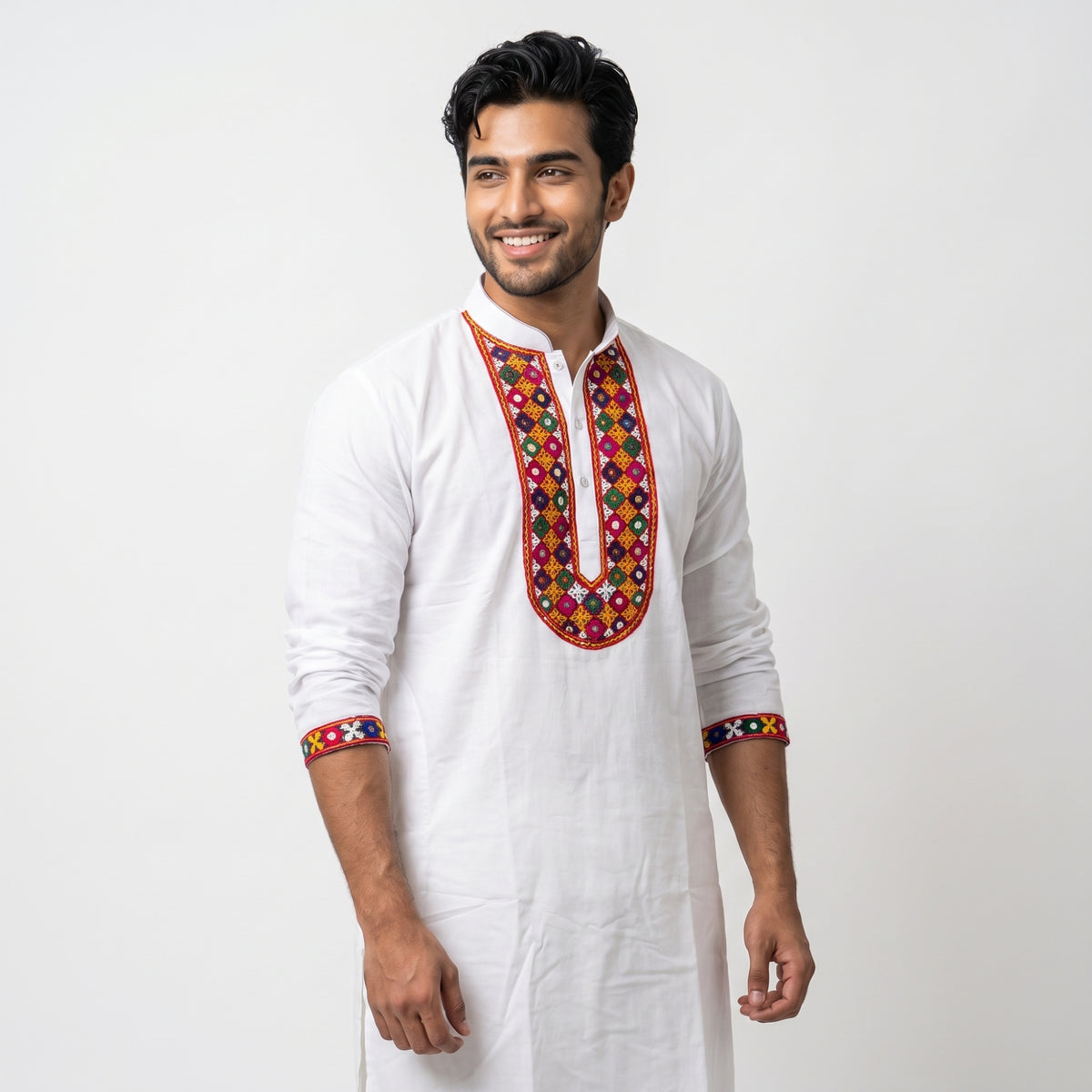 Kutch Designer Kurta with Multicolour Embroidered Detailing for Men(8584)