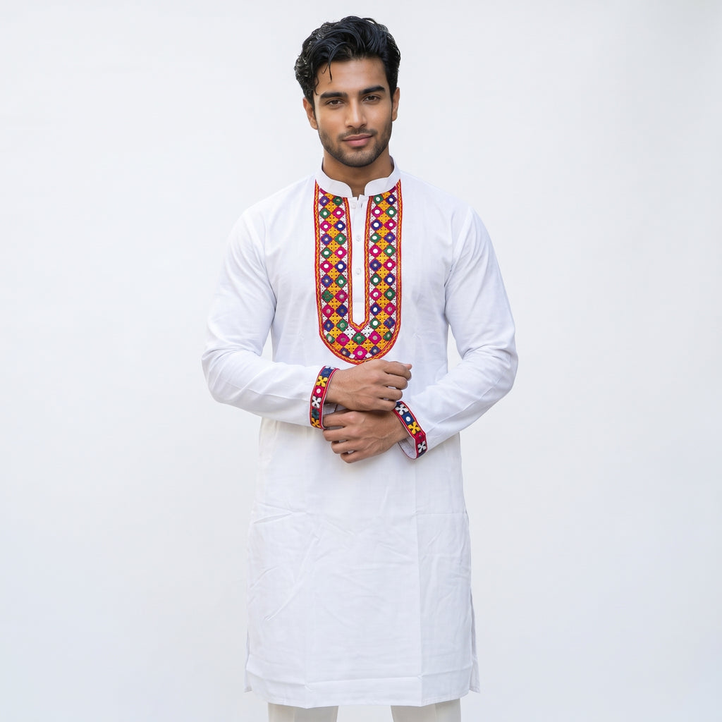Kutch Designer Kurta with Multicolour Embroidered Detailing for Men(8584)