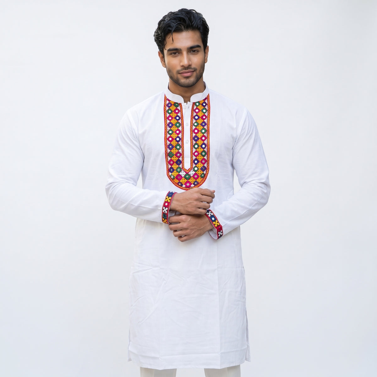 Kutch Designer Kurta with Multicolour Embroidered Detailing for Men(8584)