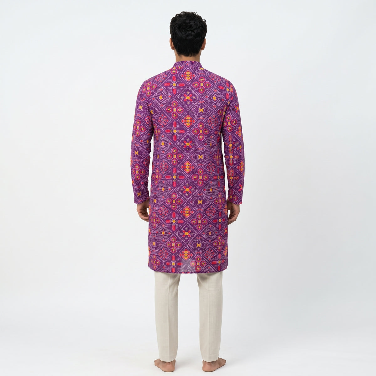 Men's Royal Purple Bandhani Printed Cotton Kurta (2228)
