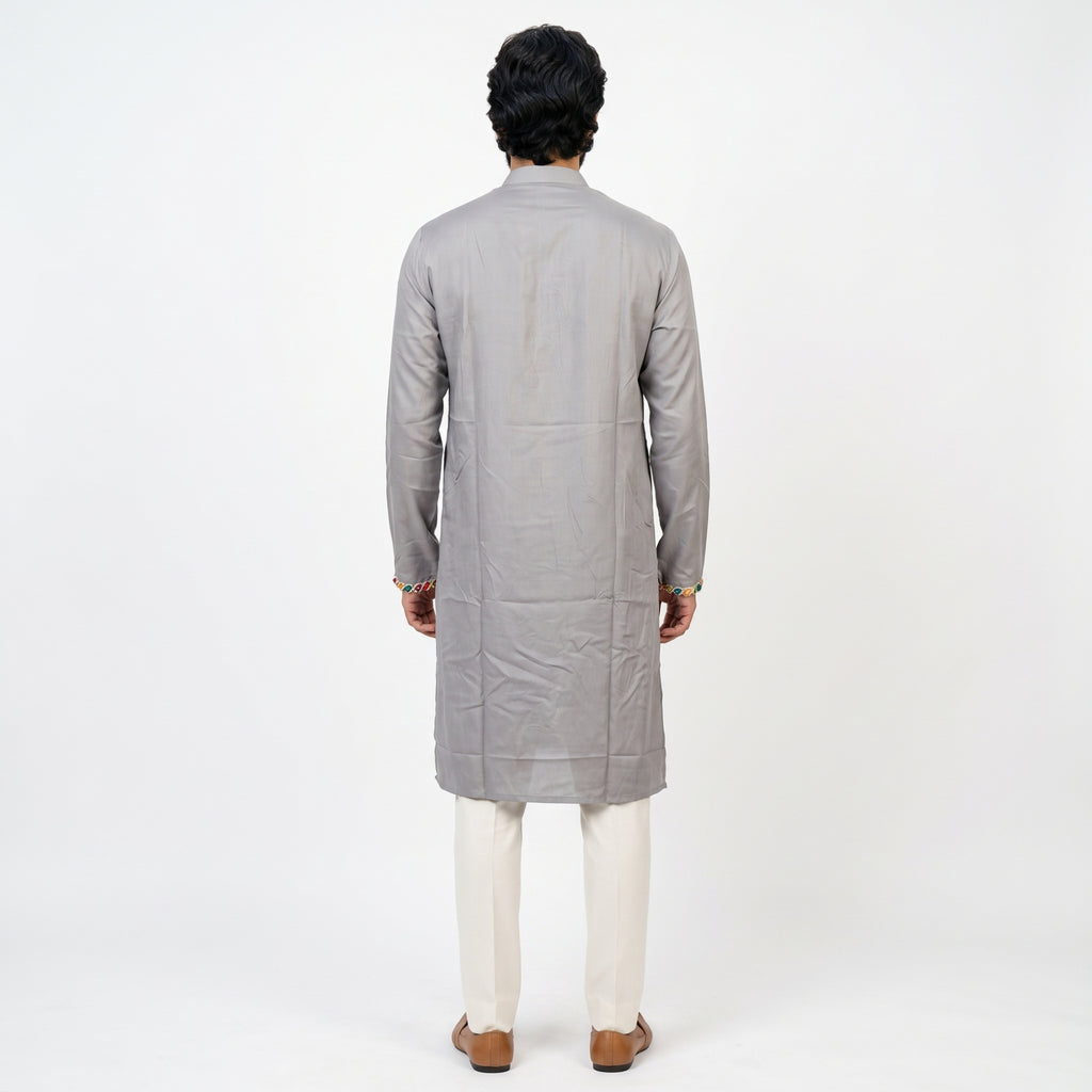 Elegant Grey Embroidered Men's Kurta (708)