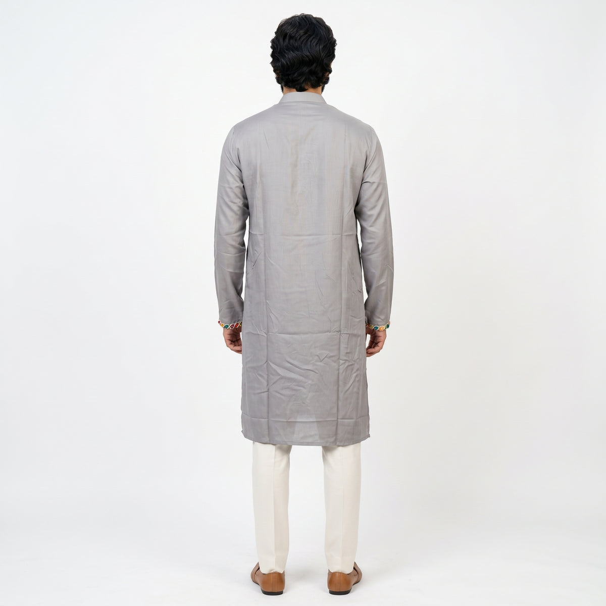 Elegant Grey Embroidered Men's Kurta (708)