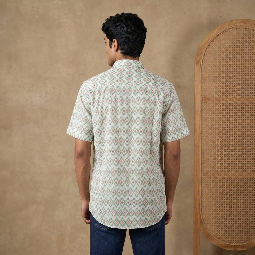 The Verdant Ikat Geometry Cotton Shirt (6412)