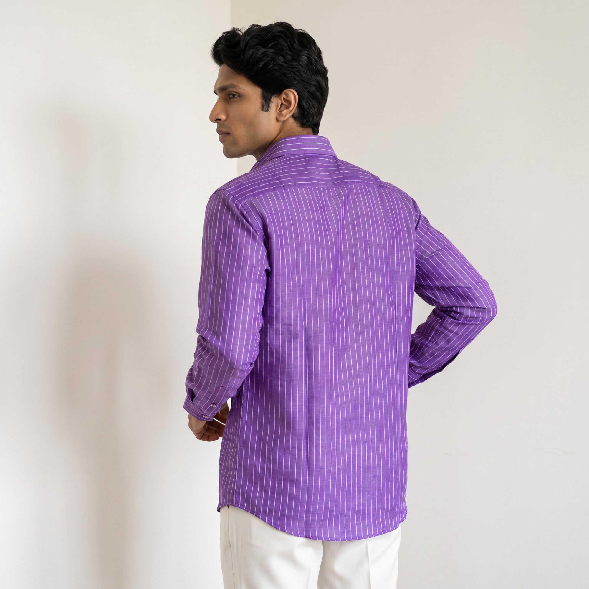 Men's Royal Purple Vertical Stripe Full Sleeve Cotton Shirt (1019)