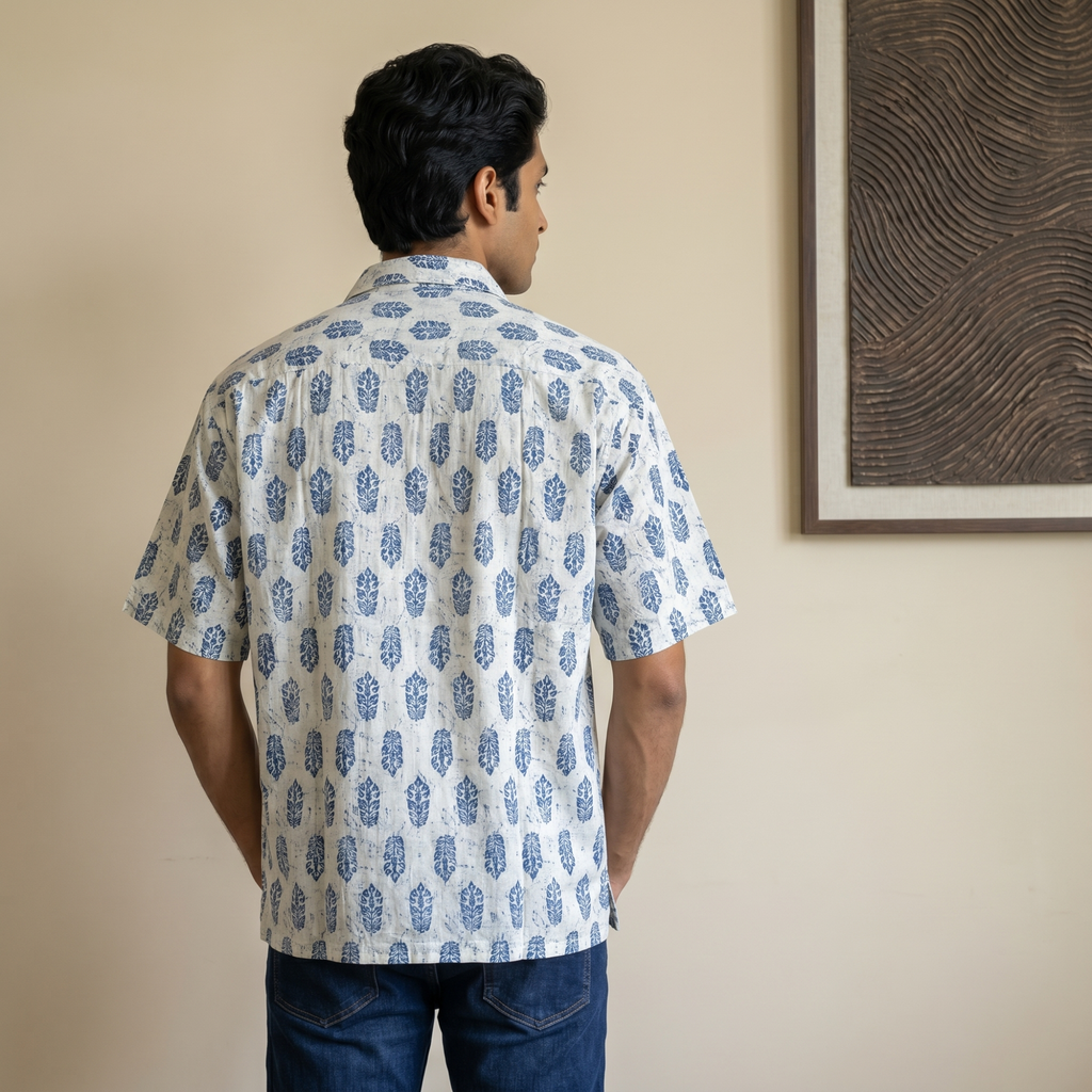 Ivory Indigo Designer Cotton Shirt (6414)