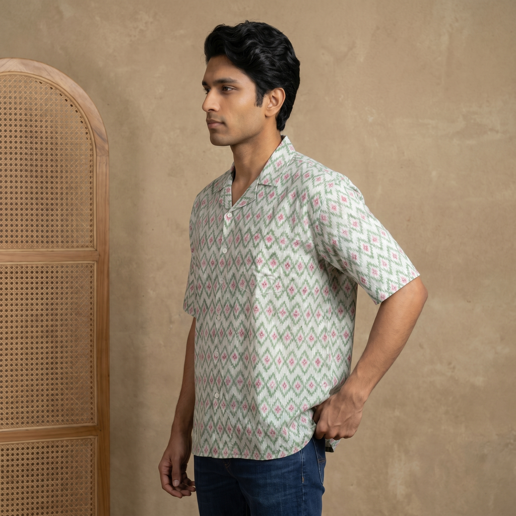 The Verdant Ikat Geometry Cotton Shirt (6412)