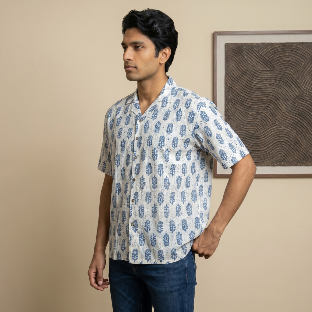 Ivory Indigo Designer Cotton Shirt (6414)