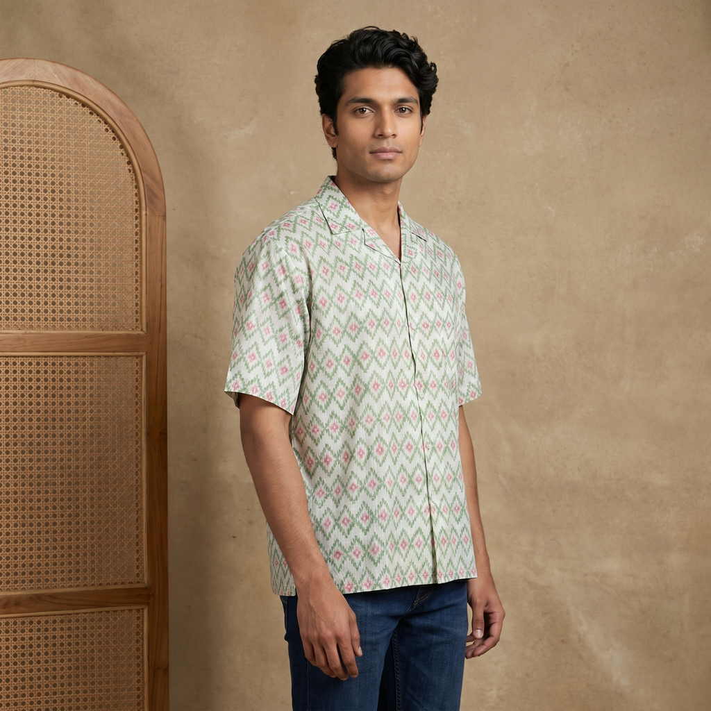 The Verdant Ikat Geometry Cotton Shirt (6412)