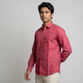 Men's Crimson Red Vertical Stripe Full Sleeve Cotton Shirt (1019)