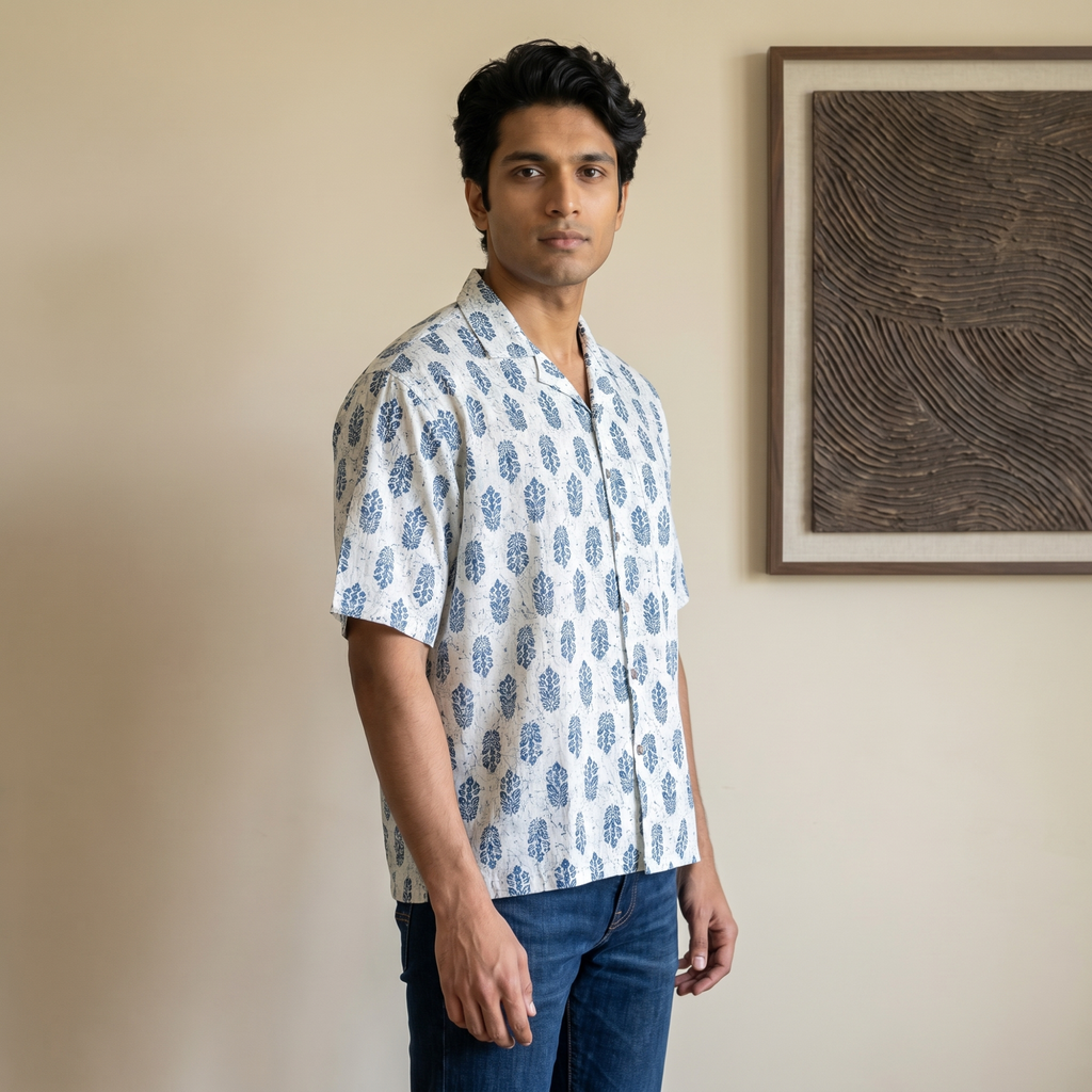 Ivory Indigo Designer Cotton Shirt (6414)