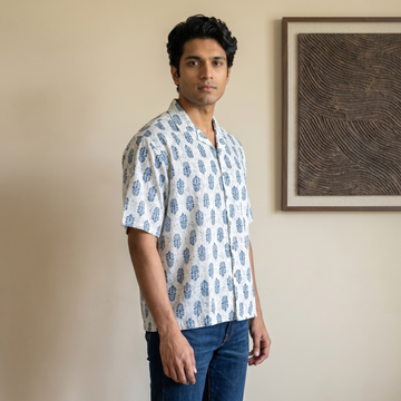 Ivory Indigo Designer Cotton Shirt (6414)