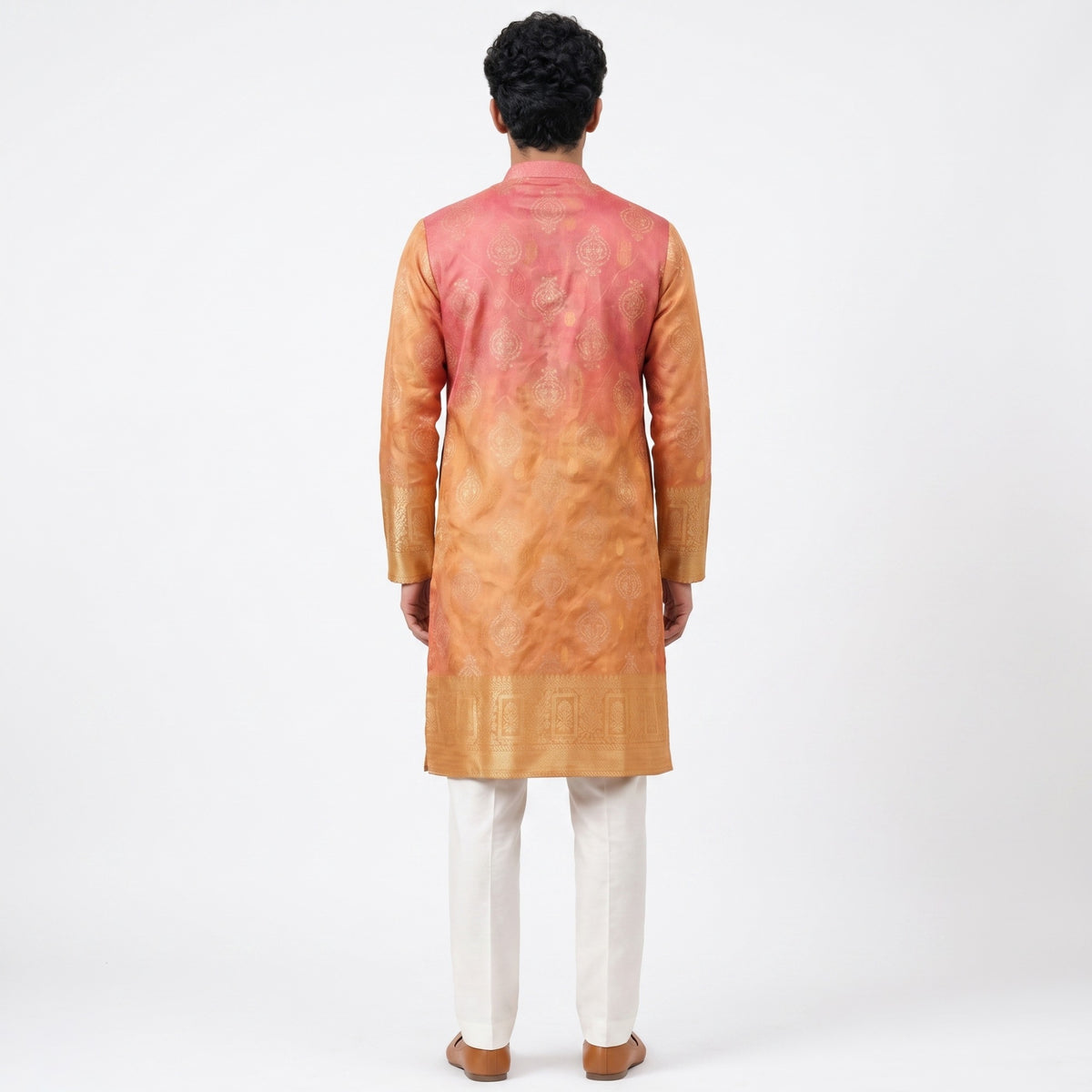 Crimson Sunset Ombré Jacquard Kurta(50066)