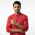 Men's Crimson Red Bandhani Printed Cotton Kurta(2228)