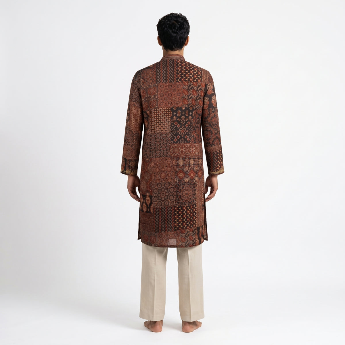 Men's Ajrakh Patchwork Print Mashroo Kurta (9955)