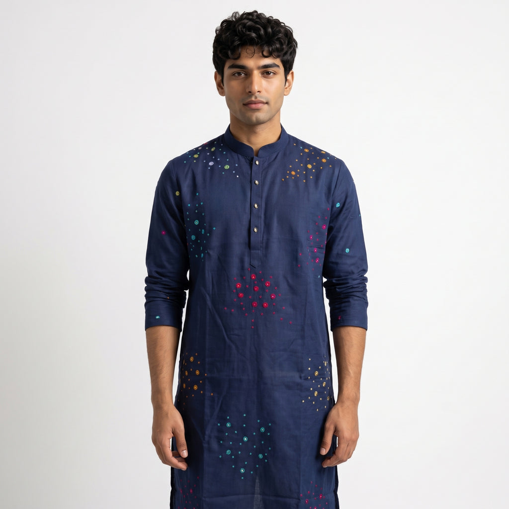 Royal Navy Kurta with Multicolored Mirror Embellishments(1923)